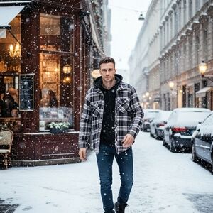 Dakota Men's Classic Black and White Plaid Shirt Jacket